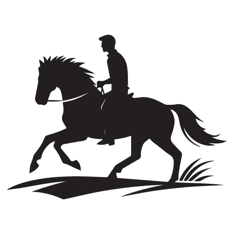 Man riding a horse silhouette on white background. vector
