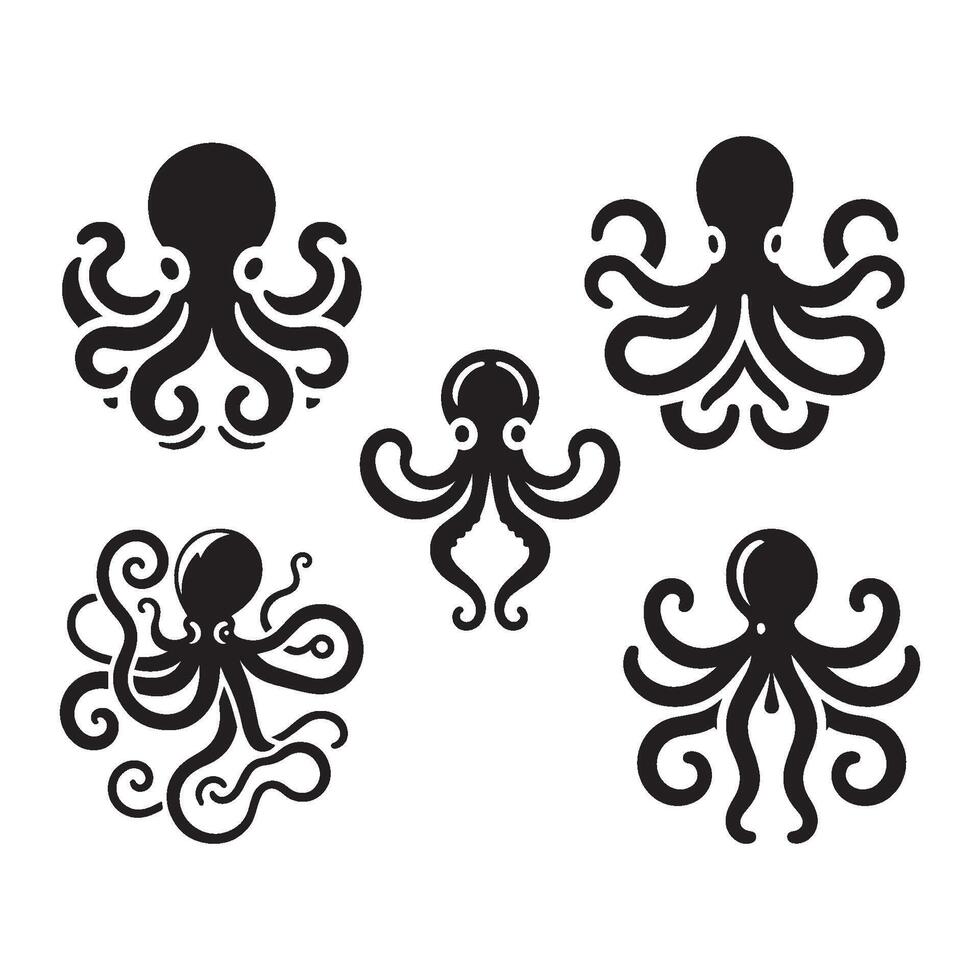 Set of octopus silhouette. Octopus icon . vector