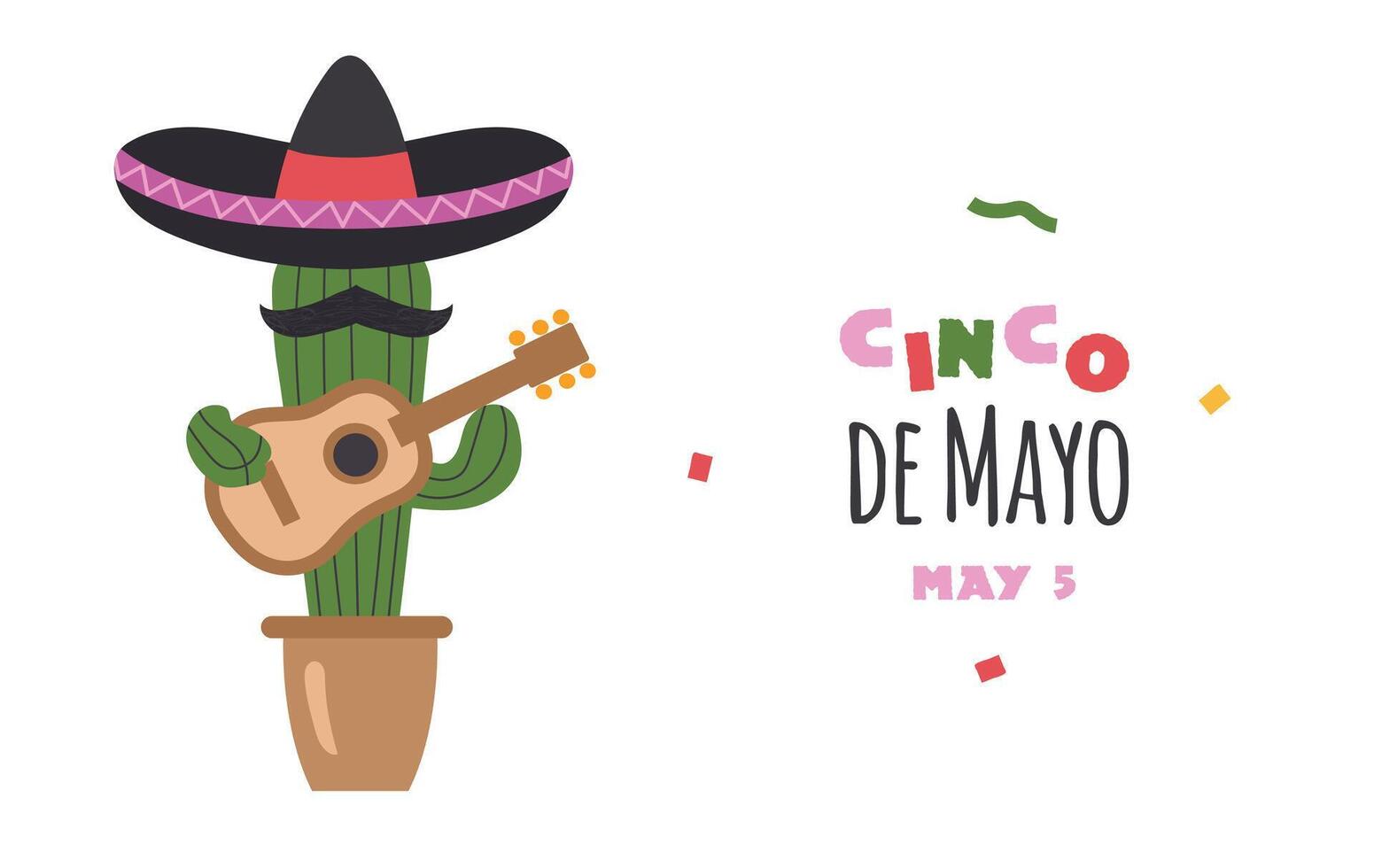 Cinco De Mayo Day 5 May card banner invitation poster with cactus mariachi vector