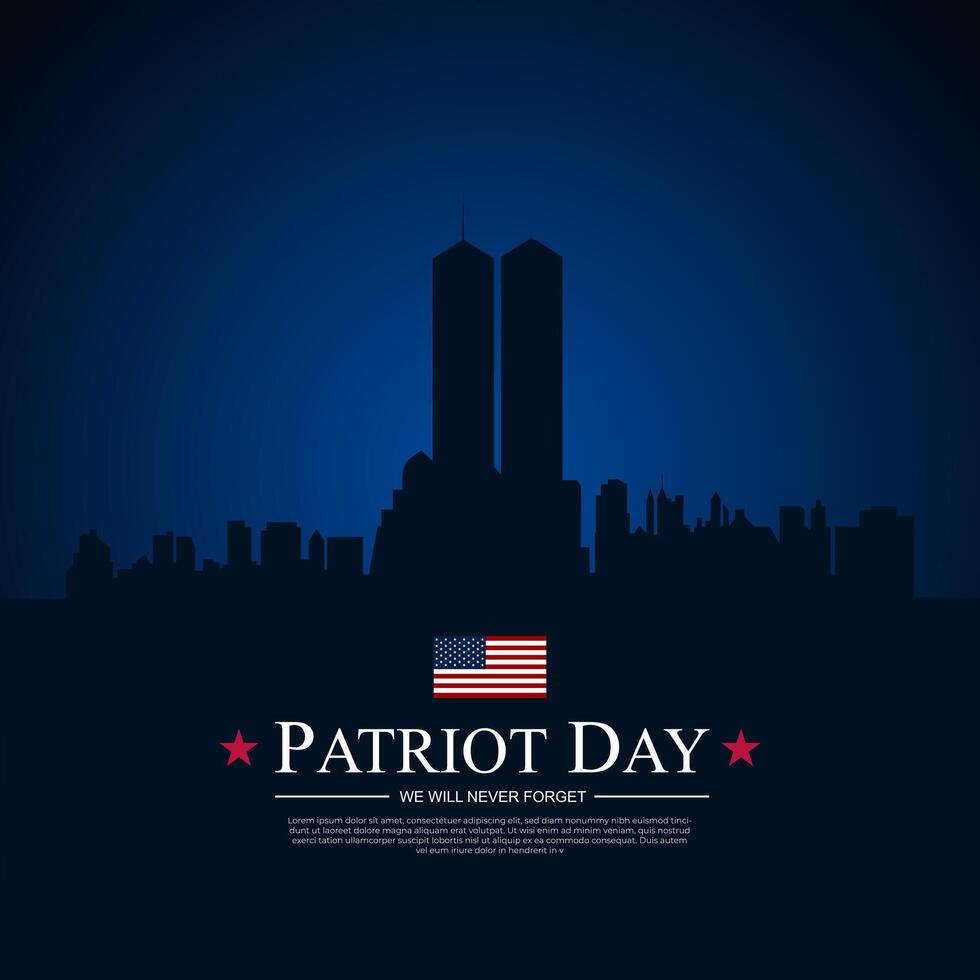 Never Forget Patriot Day September 11th background with dark sceneillustration vector