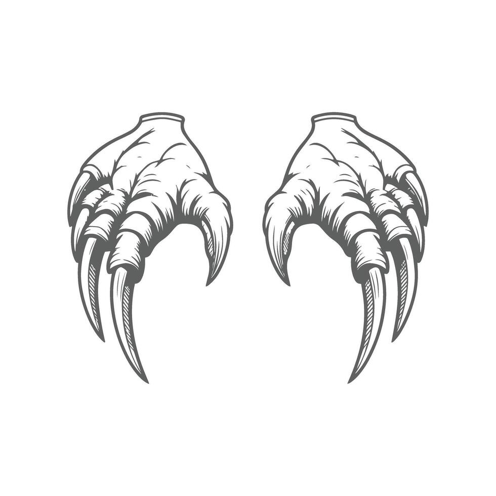 Pair of menacing monster claws design illustration. vector