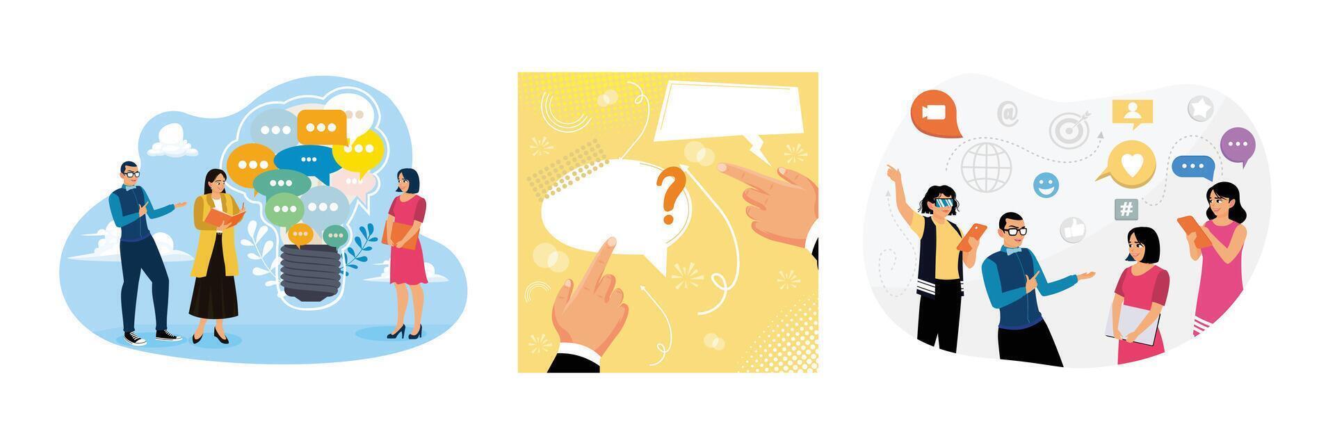 Business people communicate with speech bubbles. vector