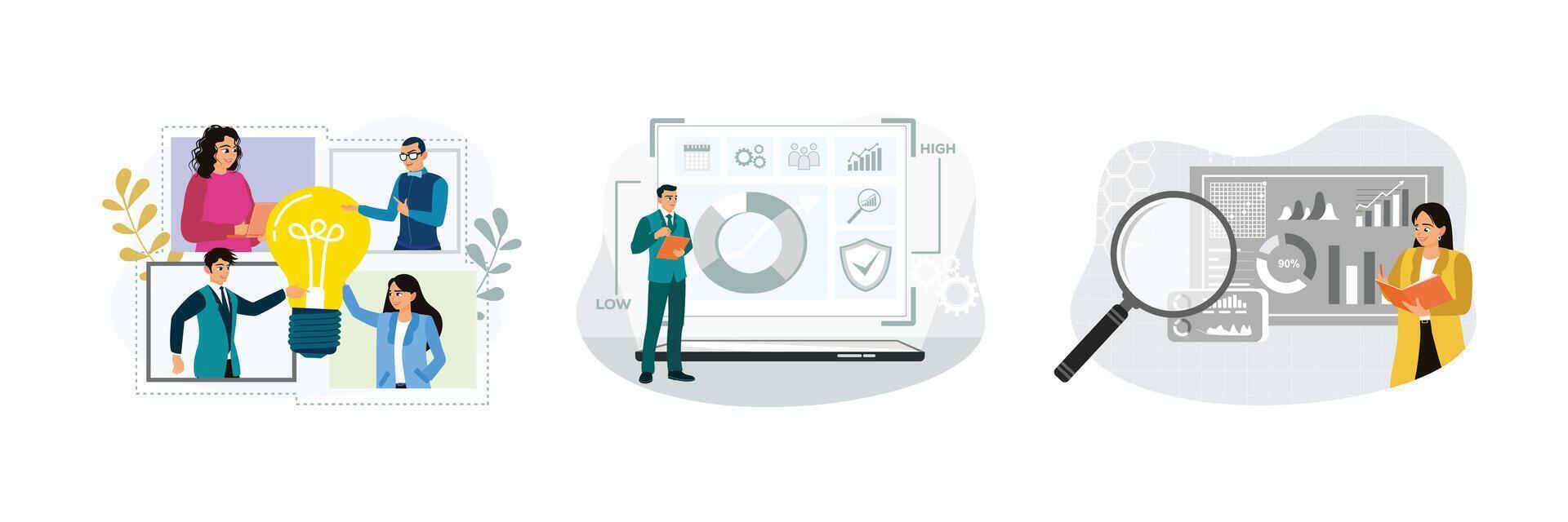 A group of illustrations depicting business strategy and business risk management. vector
