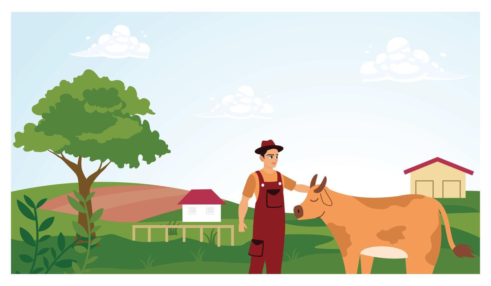 A man raises cattle on a farm. vector