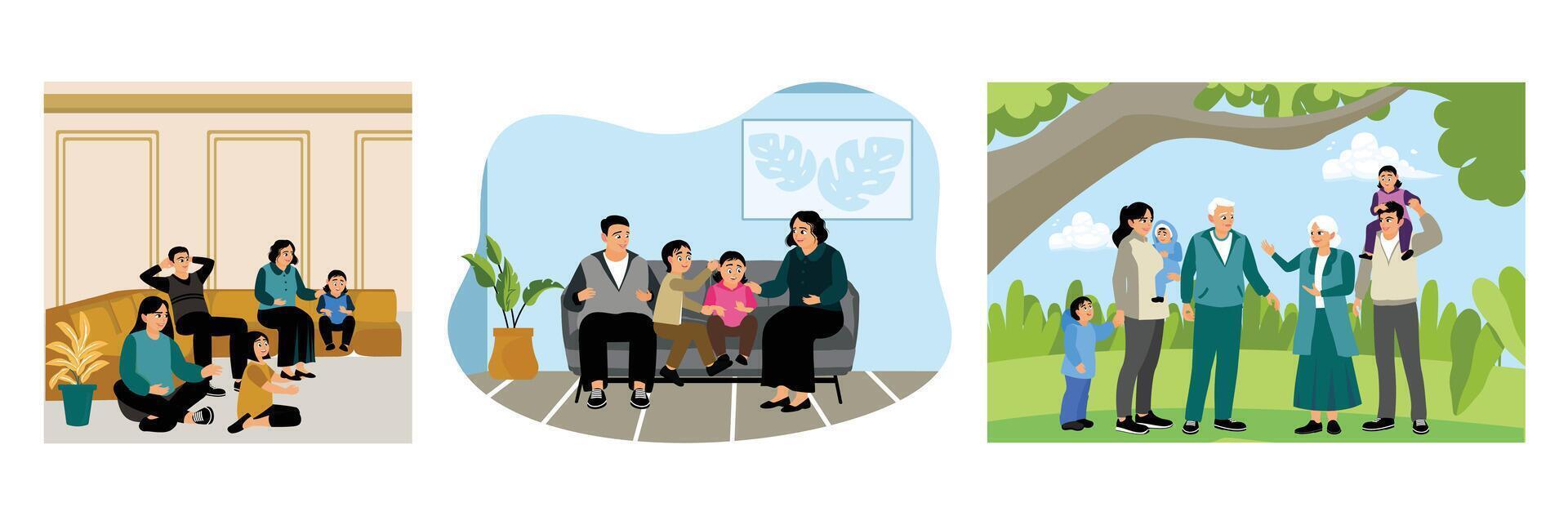 Happy family members enjoying the weekend together at home. vector