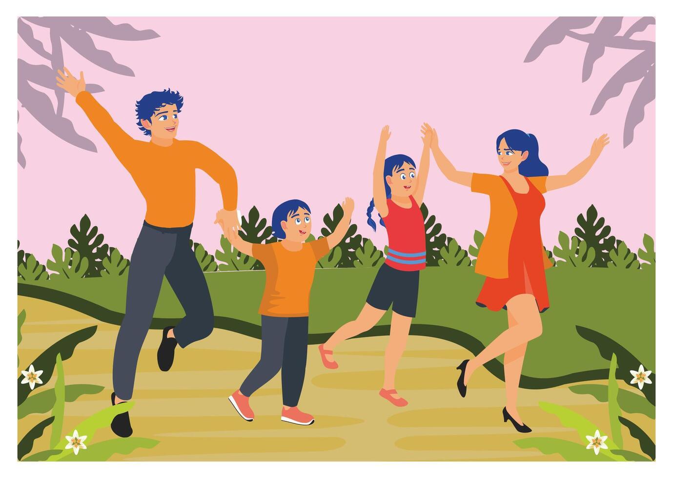 Happy Family Enjoying Outdoor Time Together in Nature. vector