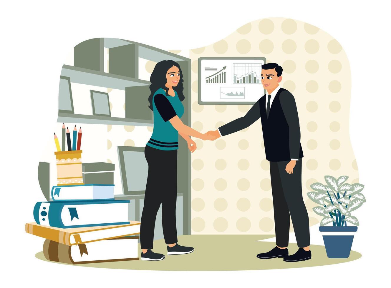 Professional office collaboration depicting handshake between two people. vector