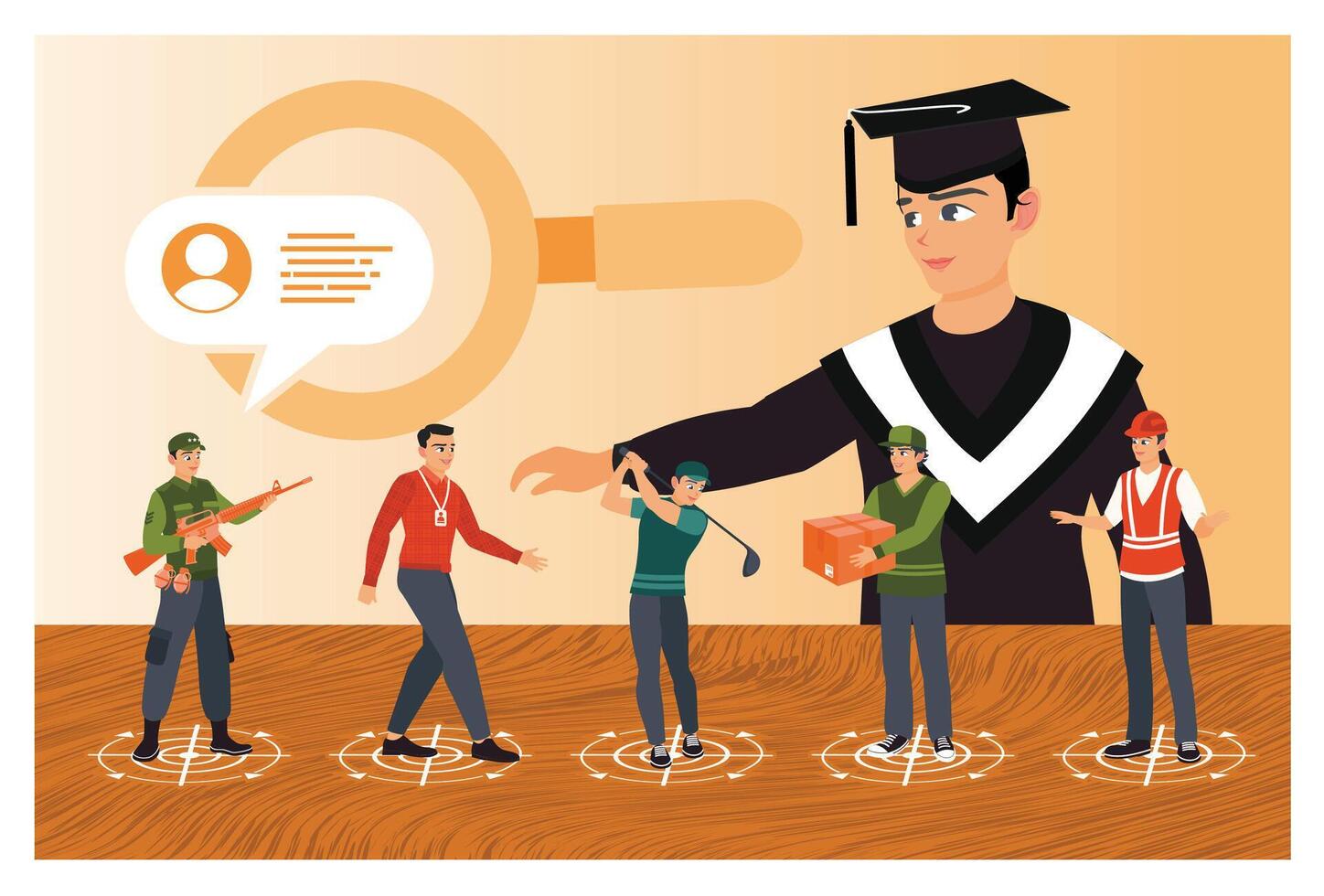 Graduation Male Student Have Different Careers and Opportunities to Choose. vector