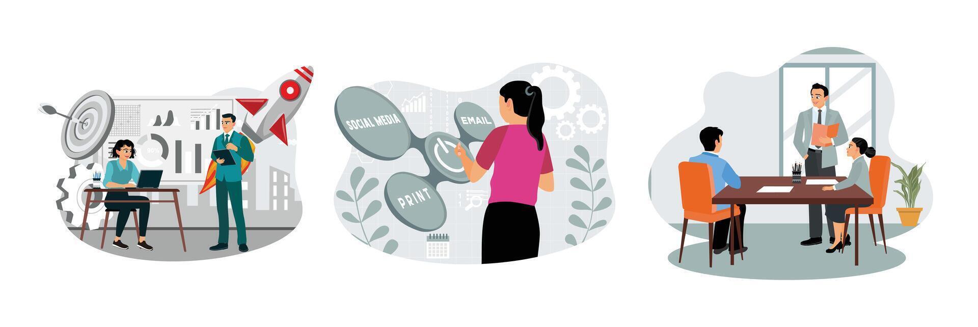 Digital advertising and marketing strategy concepts. vector