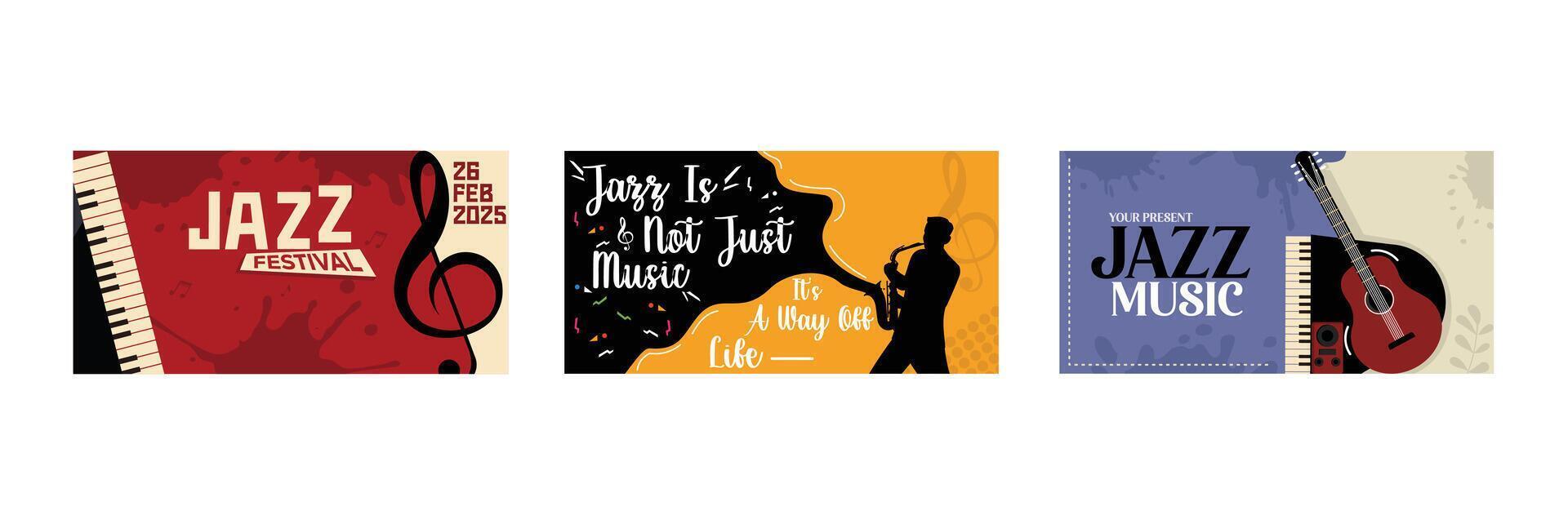 Jazz music festival poster design with musicians and saxophone. vector