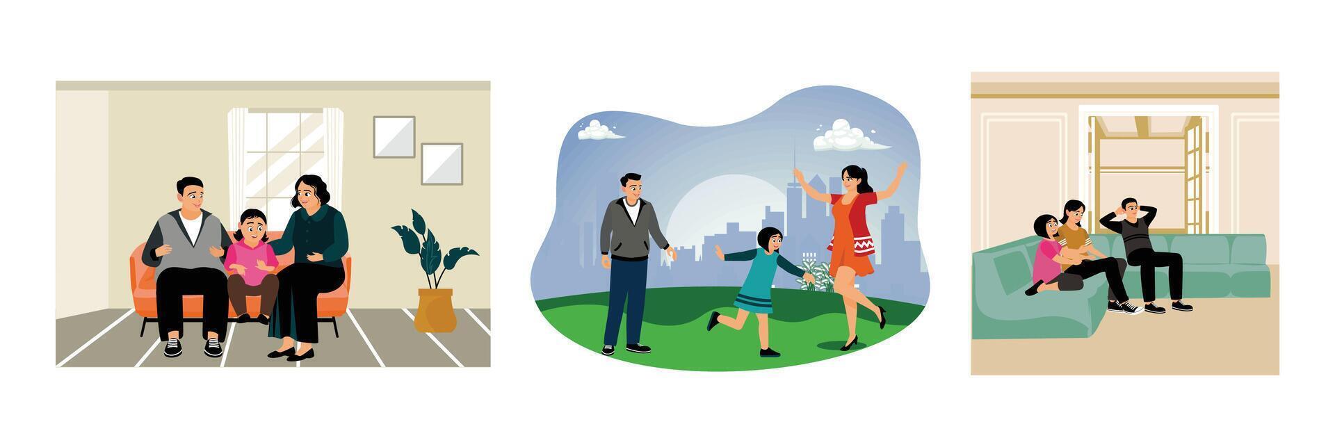 Happy family spending quality time together in the park. vector