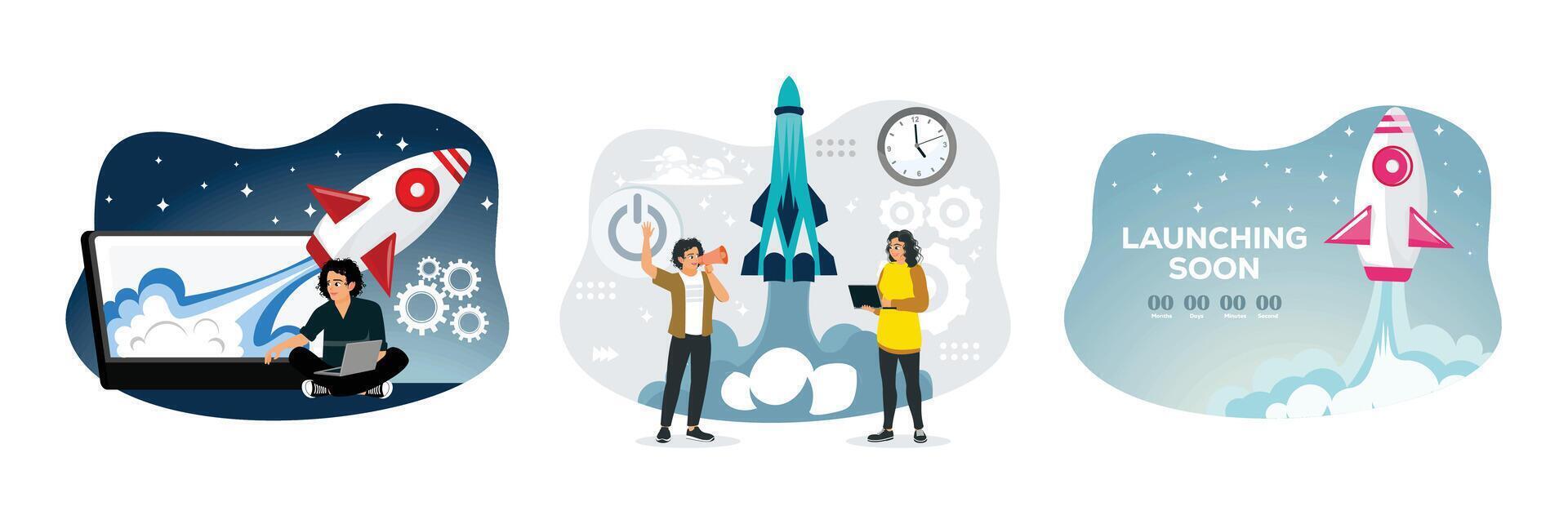 Entrepreneurs develop plans and strategies to start a business towards success. vector
