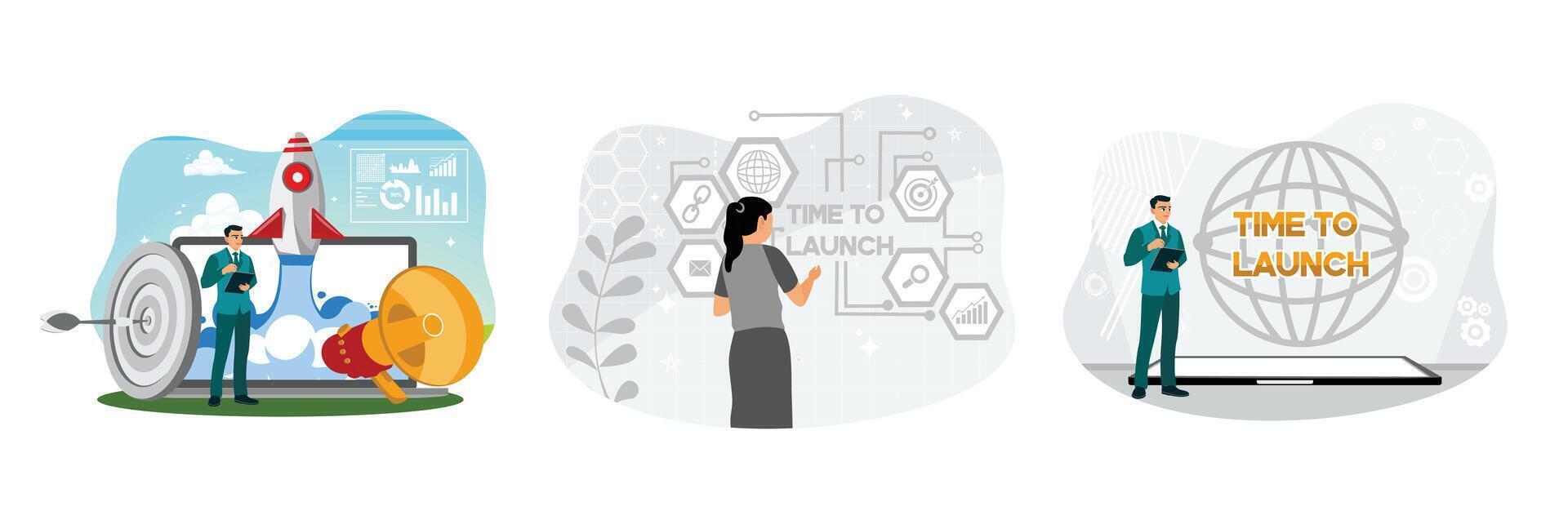 Entrepreneurs plan to launch a startup business campaign with technological innovation. vector