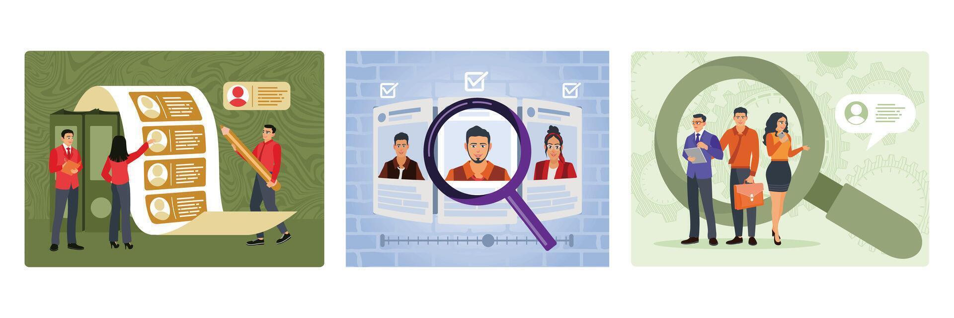 Job Applicant List. Highlighting Candidate Profiles Choice. Reviewing CV. vector