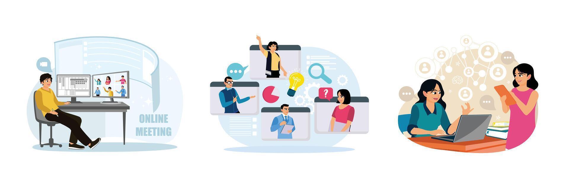 Business teams hold meetings and share ideas. vector