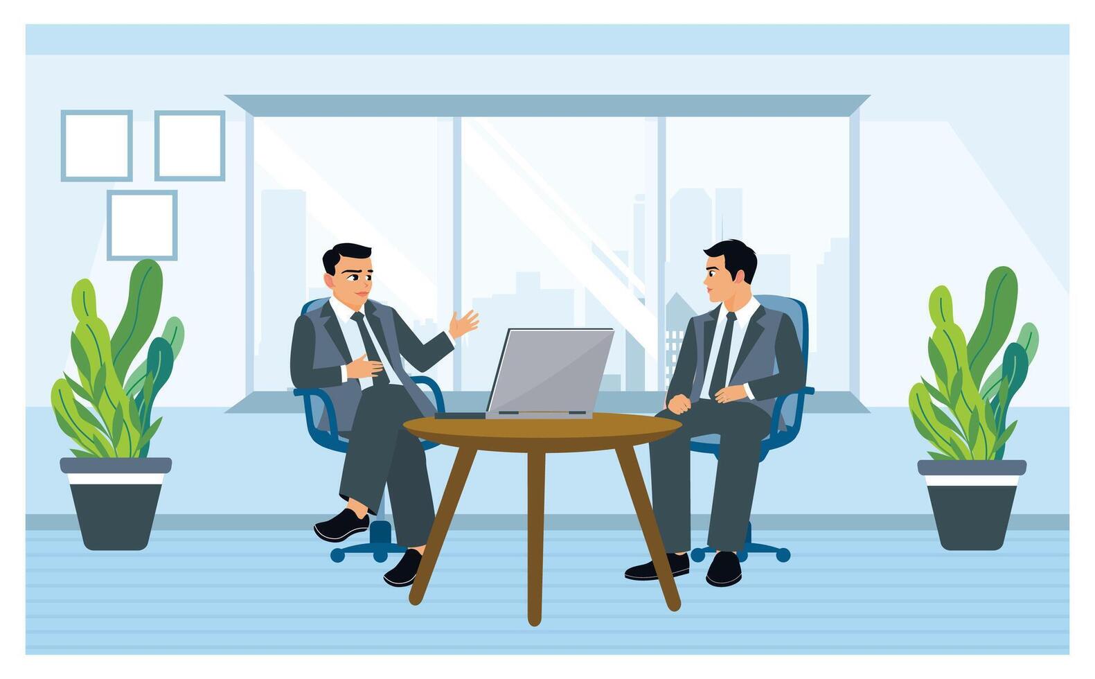 Two businessmen discuss to reach a business agreement. vector