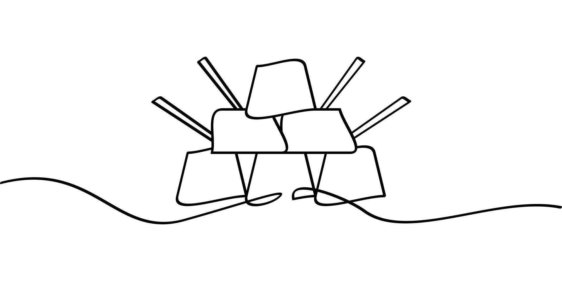 continuous line drawing of stack of gold bars symbol. abstract line art illustration vector