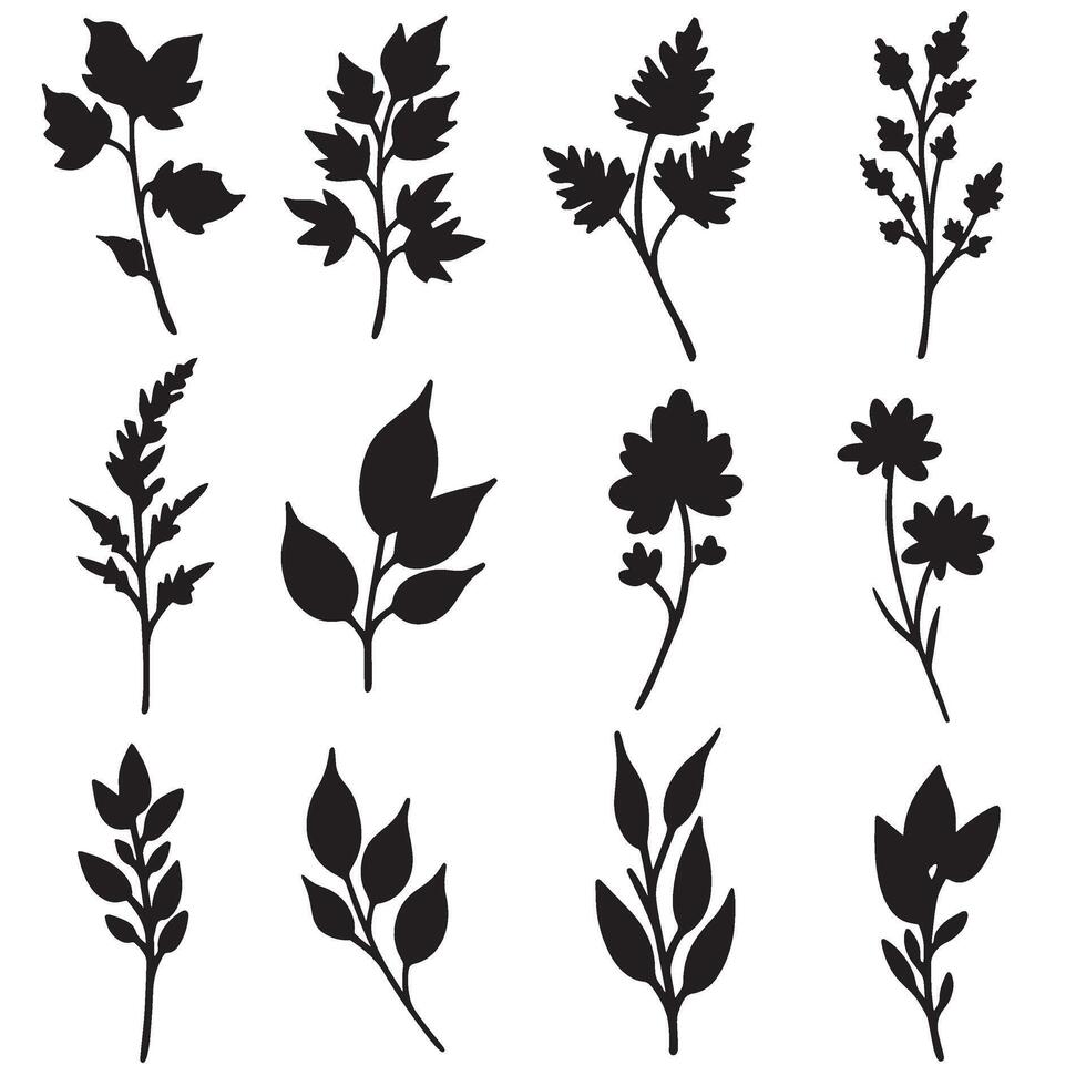 Silhouette flora freehand drawing icons with organic shape variation design for prints posters and templates vector