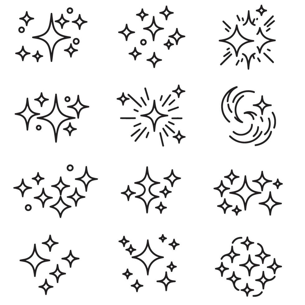 Pop sparkle stroke silhouette line bundle with comic style design for energy layouts and sticker packs vector