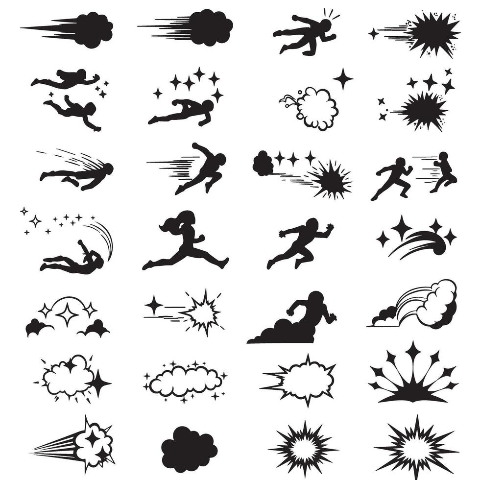 Doodle style sparkle icon burst and silhouette star line set for decoration design and creative visuals vector