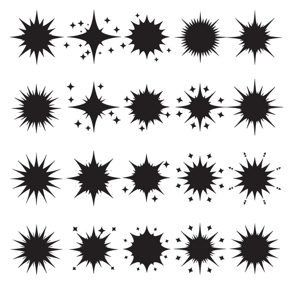 Silhouette line sparkle bundle in comic style with motion effects and burst strokes for dynamic layouts vector