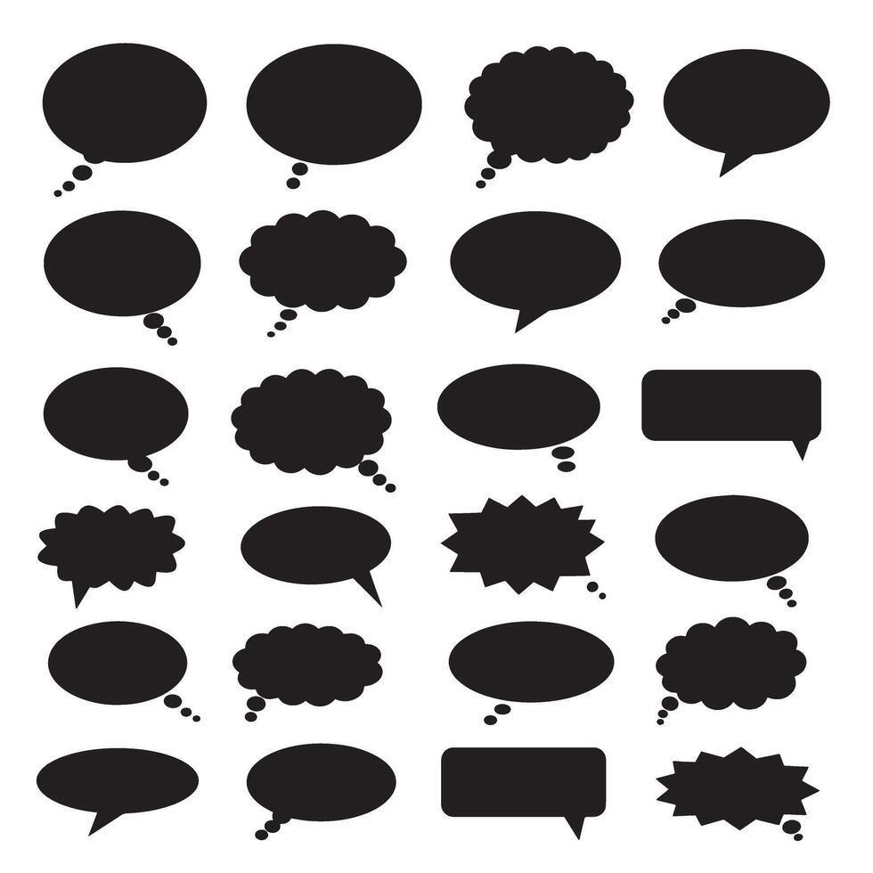 Cartoon speech bubble graphics silhouette bundle with dialogue box styles for pop art and comic design vector