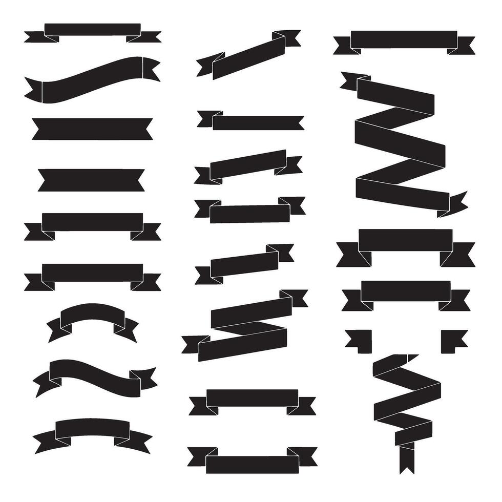 Vintage ribbon banner set bundle silhouette variation design with curved shapes for brand and label style vector
