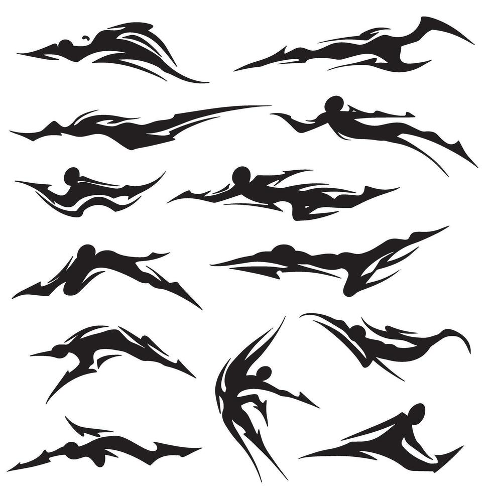 Abstract dynamic movement line design silhouette bundle for motion energy visual layout and illustration vector