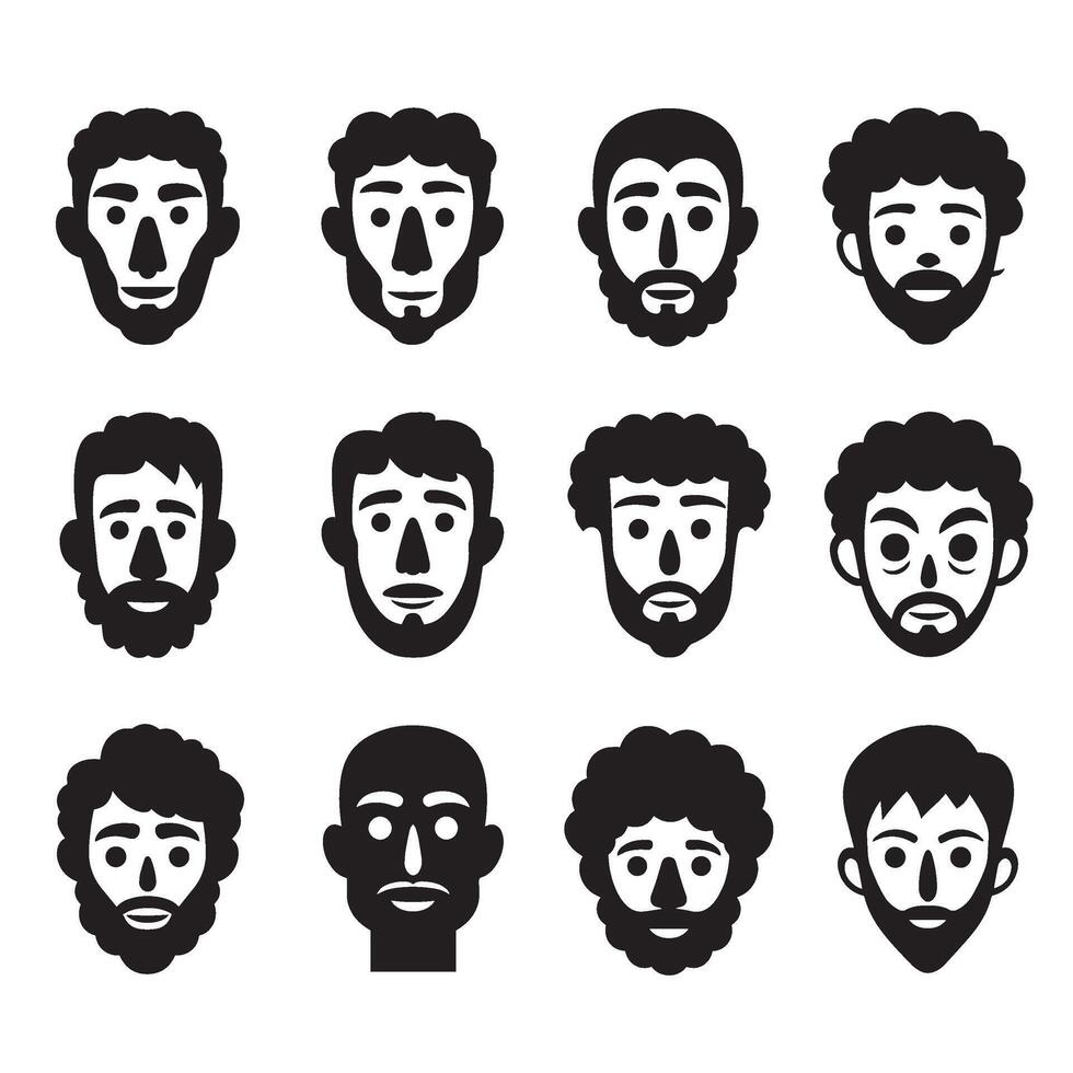 Mascot bundle with expressive cartoon man silhouette faces in bold abstract logo design set vector