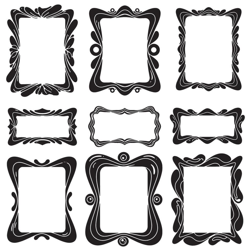 Abstract geometric shapes Vintage Groovy Photo Frame Design Silhouette bundle featuring star accents and cartoon flow vector