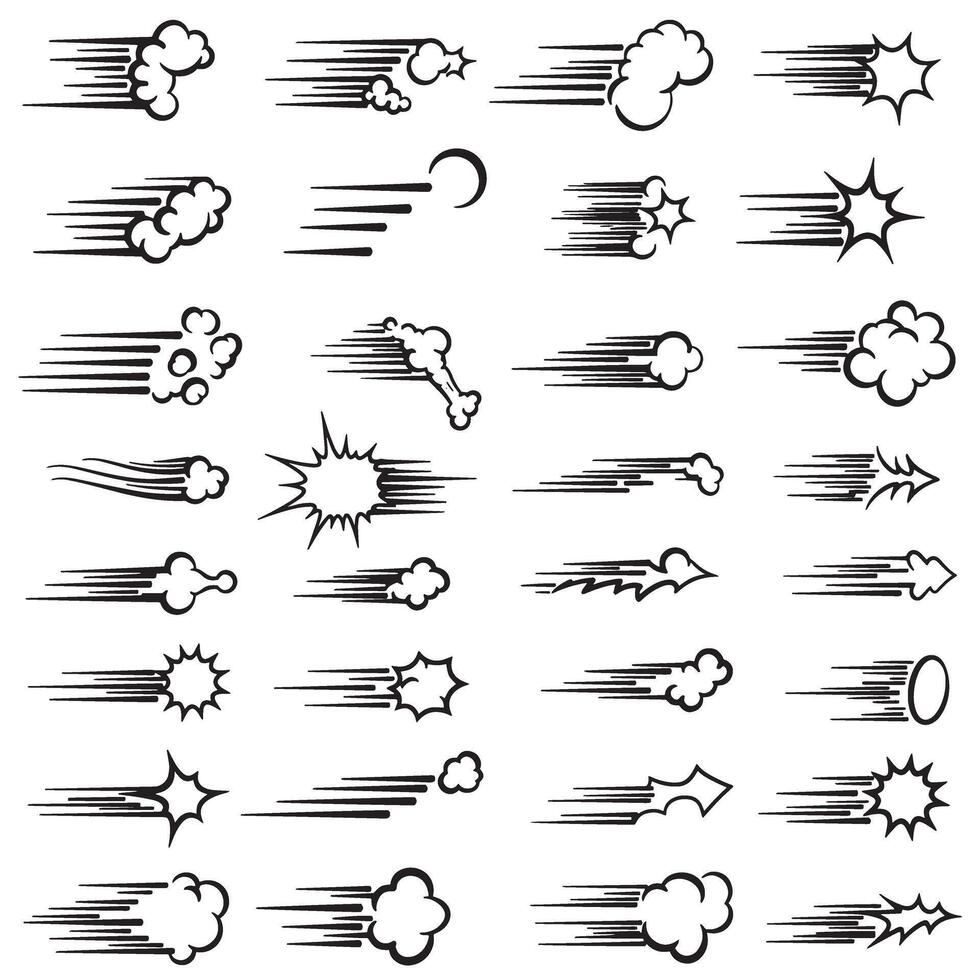 Motion line burst and impact stroke bundle with anime speed effects and comic style action elements vector