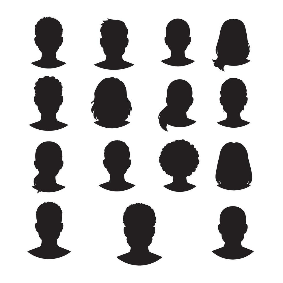 Head profile icon bundle of man and woman silhouettes with avatar illustrations and fashion side views vector