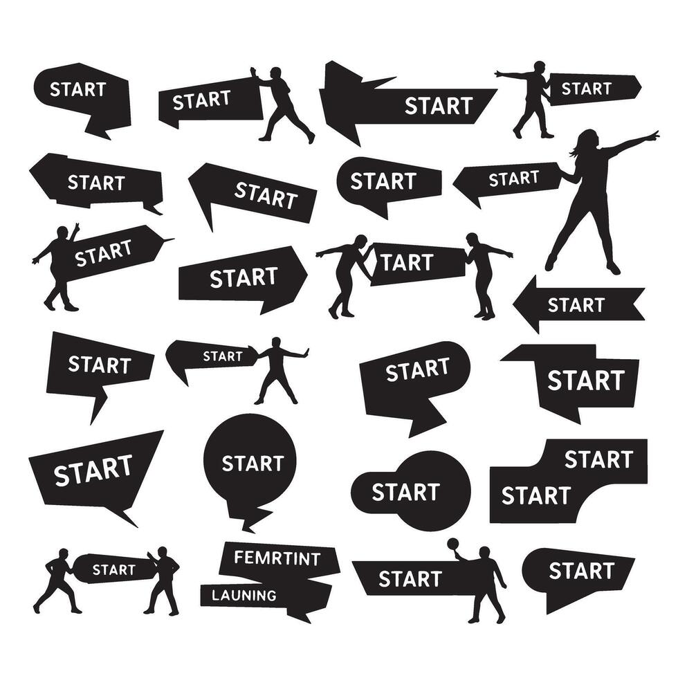 Curved fold start ribbons banner element set silhouette for old-school scroll banner and graphic elements vector