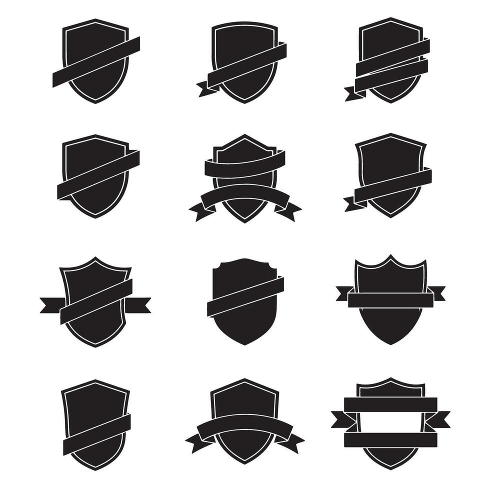 Heritage style vintage shield and ribbons banner adjust set bundle silhouette variation design for graphic use vector