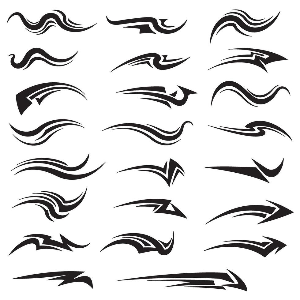 High-speed dynamic abstract line movement silhouette bundle with energy graphics for manga or comic design vector