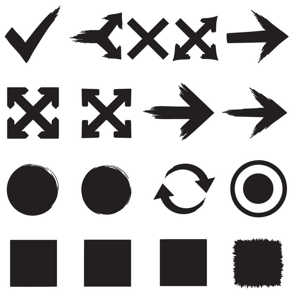 Check marks, crossed, arrows, underlines, circles, squares, brush stroke icon element silhouette bundle graphics vector