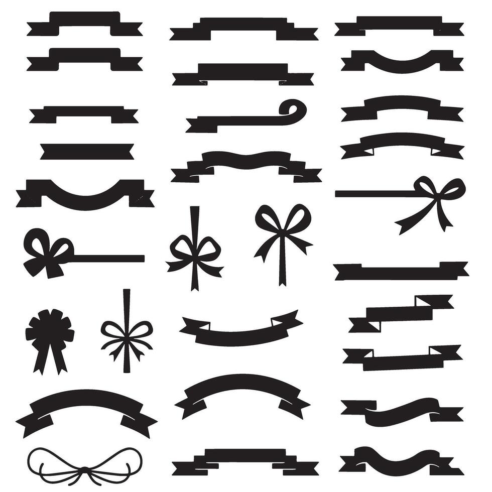 Vintage ribbon banner set bundle silhouette variation design for creative logo, sticker, and label print vector