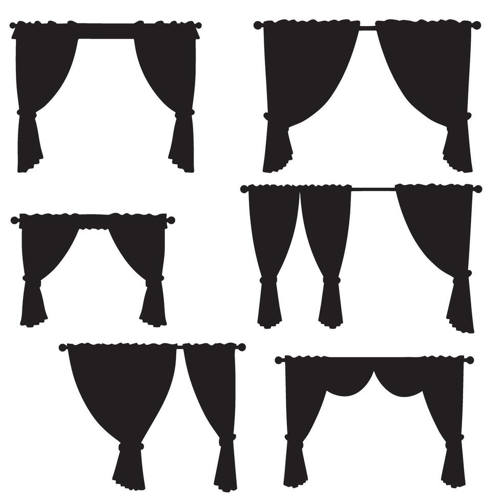 Curtain design Chic element silhouette bundle for home furnishing, outline, and decoration vector