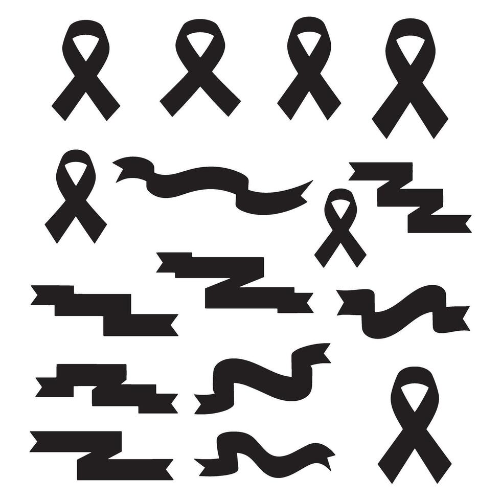 Vintage awareness breast cancer ribbons banner set bundle silhouette variation design for health and charity vector
