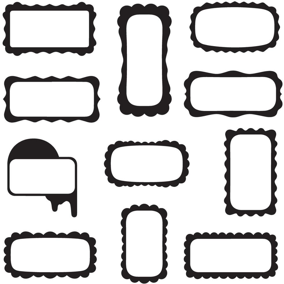 Abstract geometric shapes Vintage Groovy Photo Frame Design Silhouette bundle including stylish swirl frame elements vector