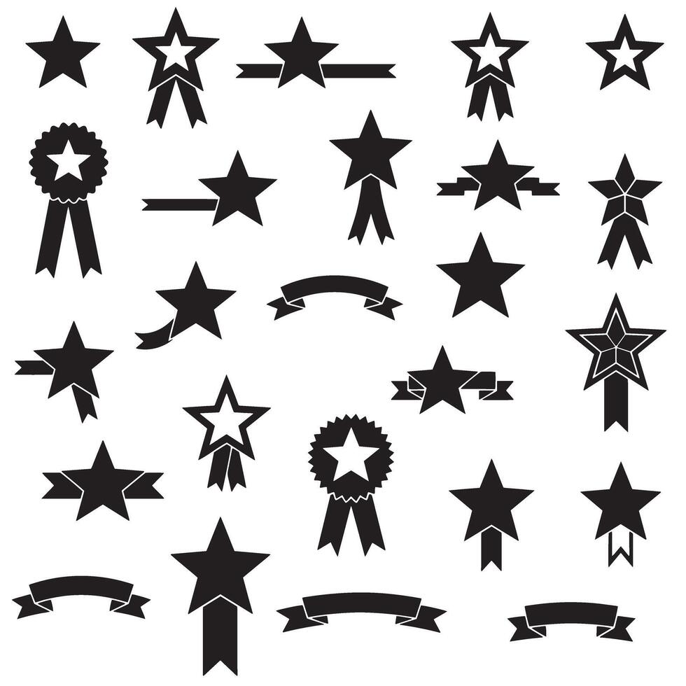 Elegant star ribbons banner element set silhouette for branding, sticker templates, and ornate layout graphics vector