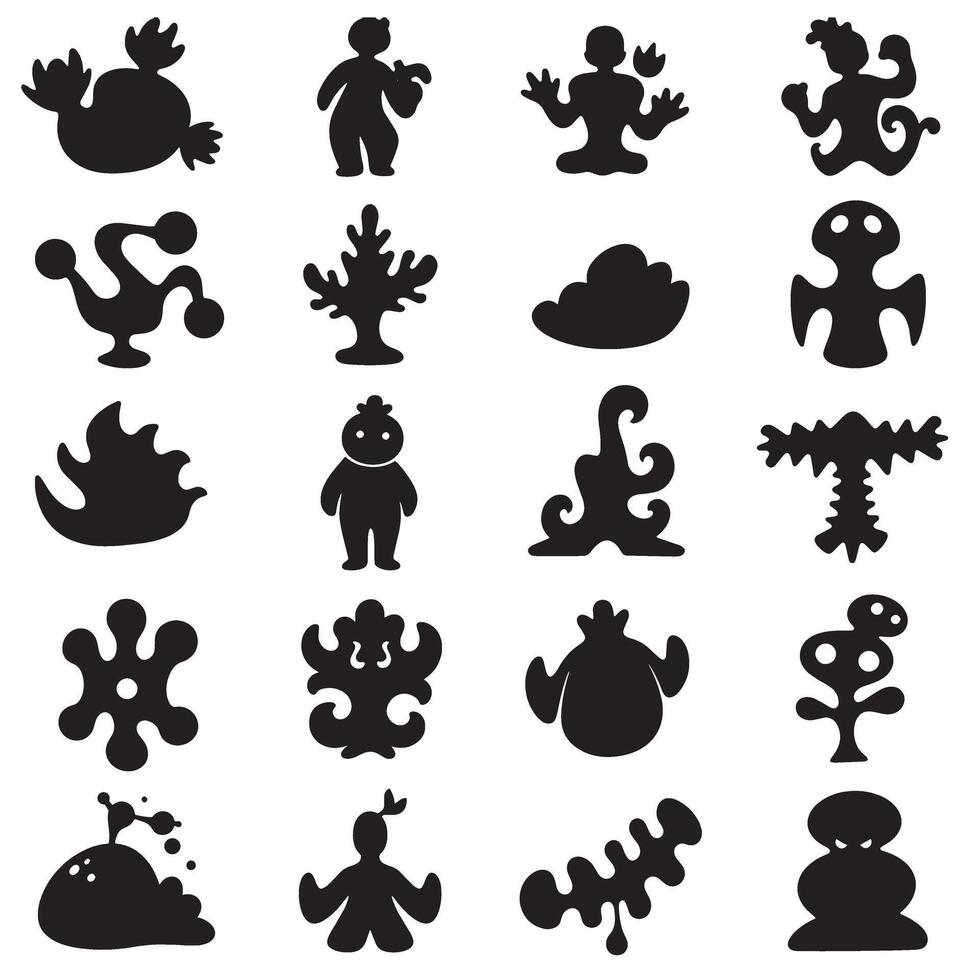Groovy funky element tree, animal cartoon, flower and other element silhouette bundle with fun natural themes vector