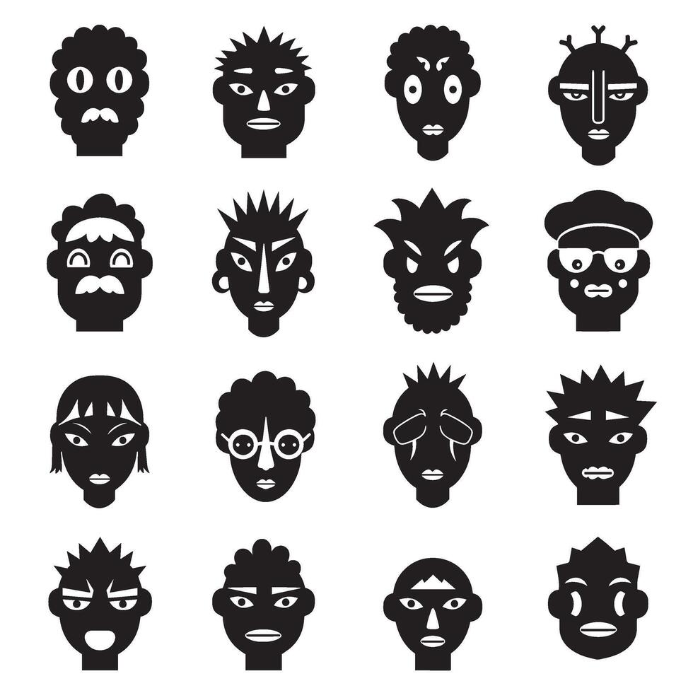 cartoon face mascot logo bundle with abstract man silhouette style for marketing design vector