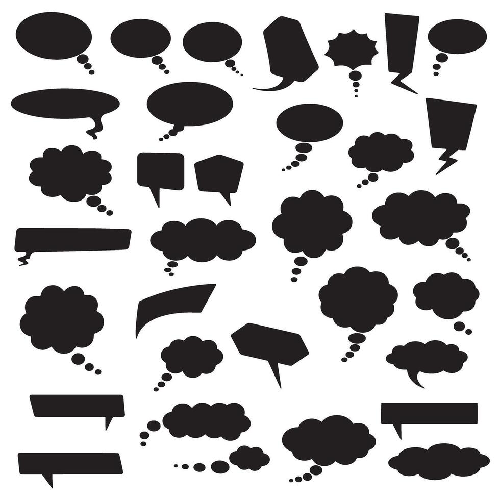 Dialogue box element silhouette bundle with chat bubble icons and clipart vector