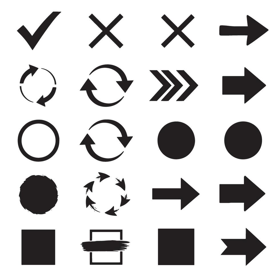 Check marks, crossed, arrows, underlines, circles, squares, brush stroke icon element silhouette bundle pack vector