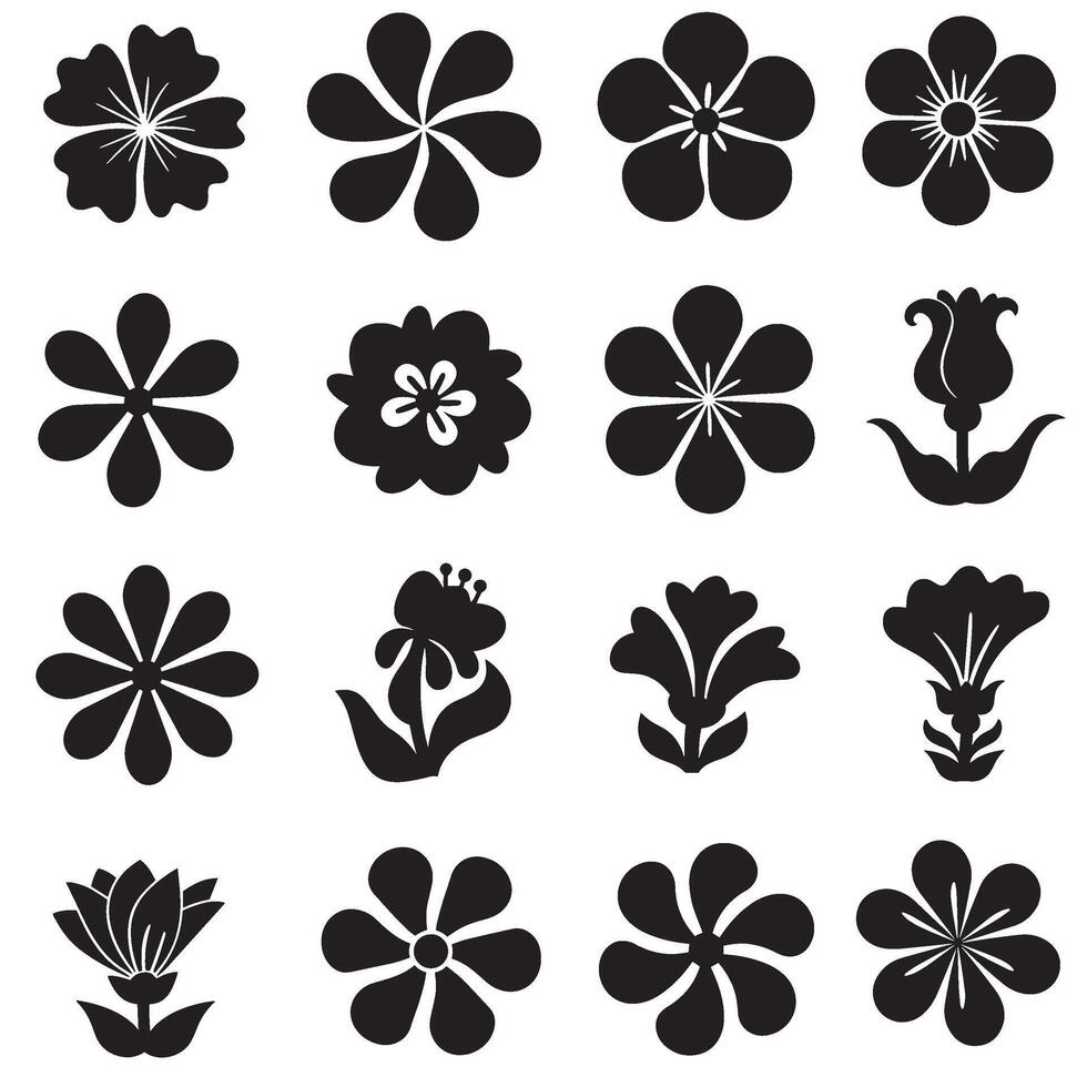 Wavy groovy silhouette flower icon bundle perfect for aesthetic projects and printable art vector