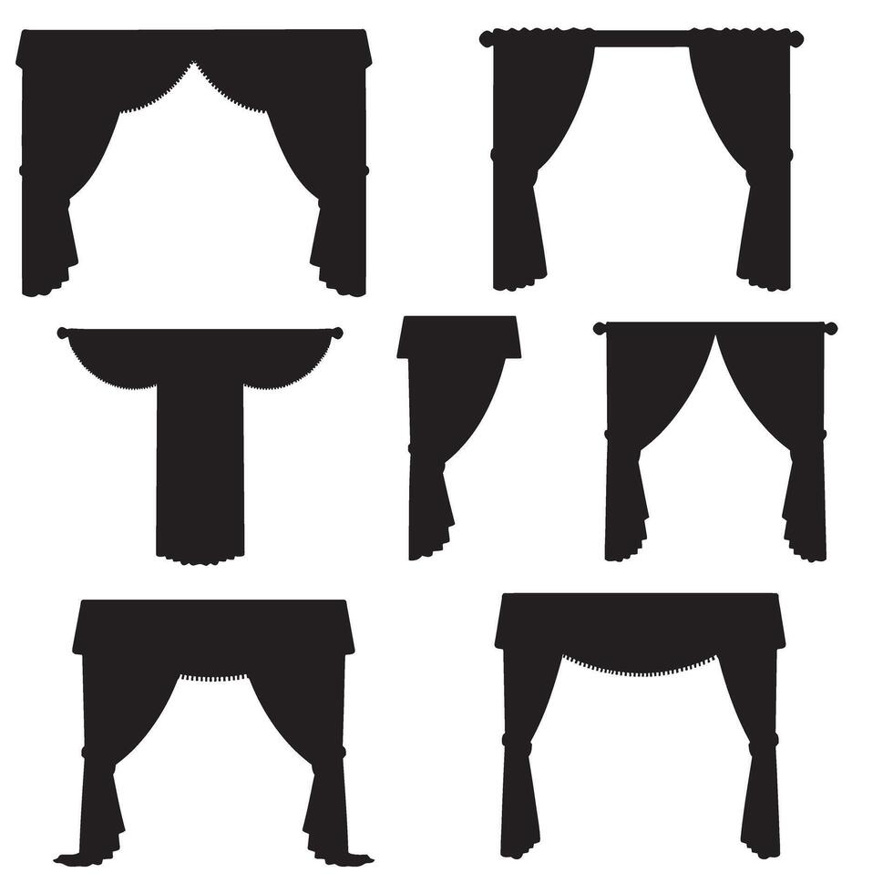 Chic Curtains element silhouette bundle with various folds, pleats, and drapery outlines vector