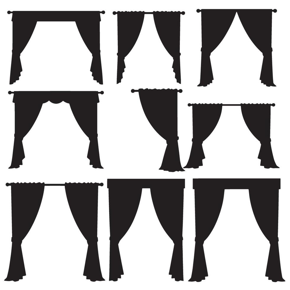 Vintage Chic Curtains element silhouette bundle for luxury room styling and decor projects vector