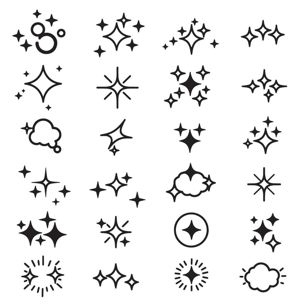 Comic style line sparkle set with decorative silhouette stroke bundle for cartoon pop art and poster graphics vector