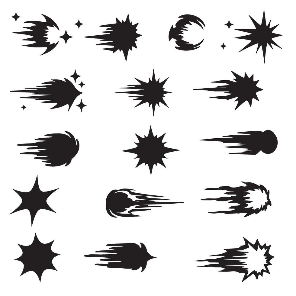 Doodle line silhouette illustration bundle with sparkle stars and dynamic burst shapes for design purposes vector